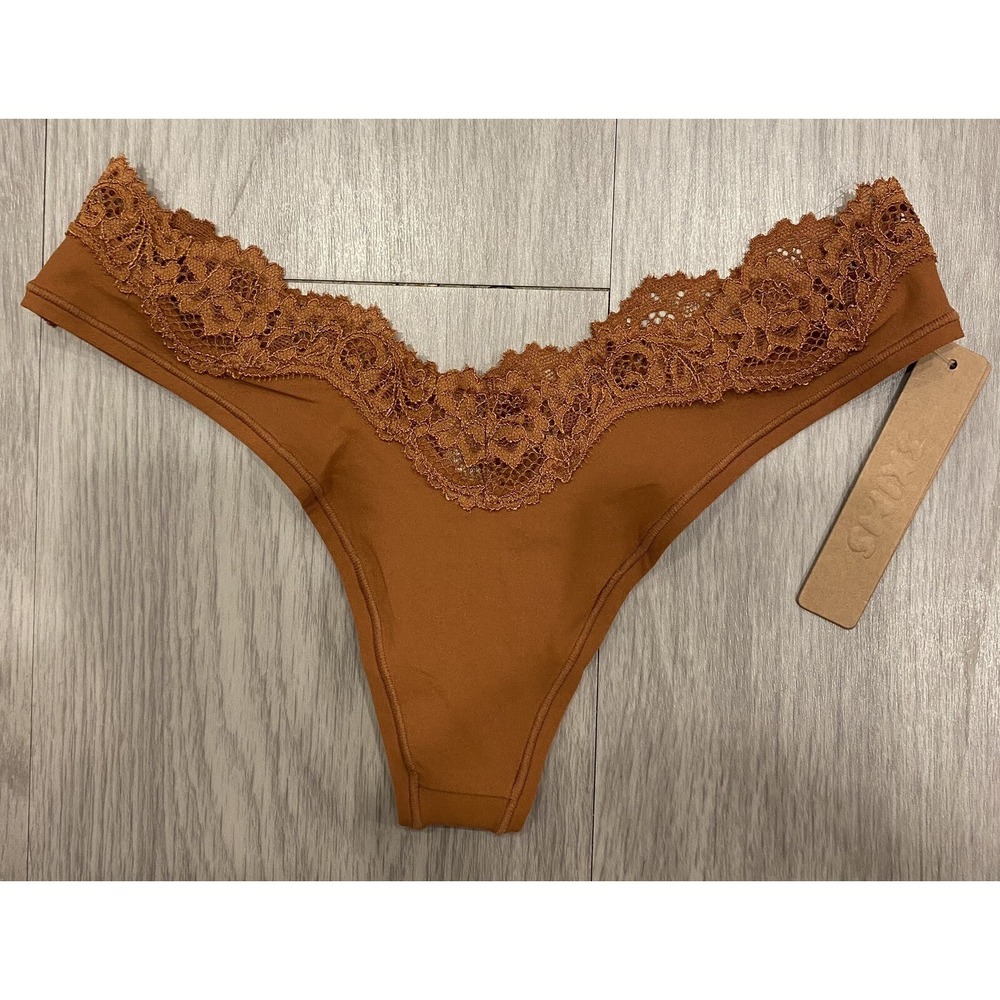 Skims Bronze‎ Fits Everybody Lace Dipped Thong Size XXS Panty Panties New NWT